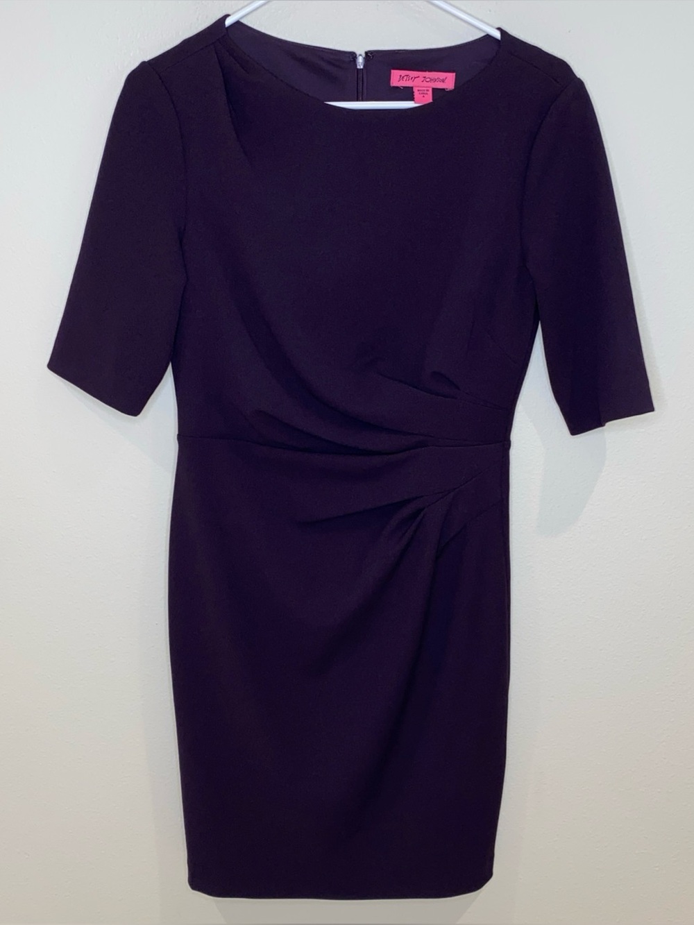 Betsey Johnson Short Sleeve Draped Sheath Dress Plum Purple Size 4 Lined